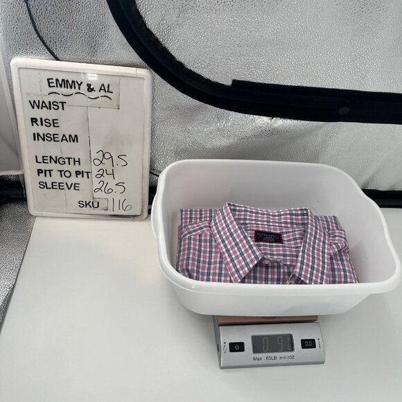 UntuckIt Mens Pio Cesare Button Up Shirt Size L Wrinkle Free Pink Blue Plaid - Picture 7 of 7